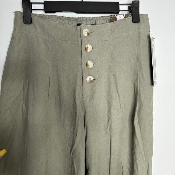 Rewash Women's Olive Green Button Fly High Rise Wide Leg Linen Blend Pants S NWT - Picture 2 of 10